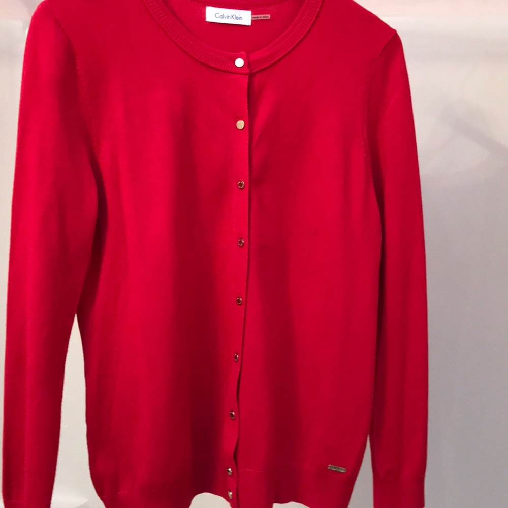 Calvin Klein red sweater, size medium/gold buttons